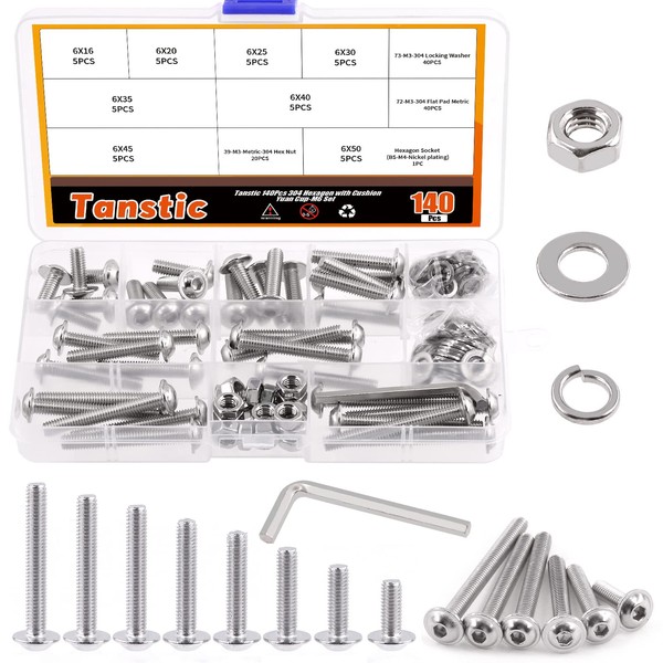 Tanstic 141Pcs M6-1 Flanged Button Head Socket Cap Screws Bolts