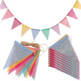 FUNSUEI Pack of 10 Bunting 4 m, Bunting Garland Outdoor, Decorative Bunting Triangle Flag Colourful Ribbon Bunting Banner for Party Decoration Wedding Birthday Indoor Outdoor
