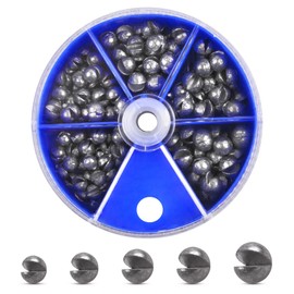 Split Shot Weights Kit,4.23OZ Fishing Sinker Tackle Box 7 Sizes Removable Fishing Split Shot Sinker Assortment for Saltwater Freshwater (Blue Box 120g- 0.5g/0.8g/1.0g/1.1g/1.2g)