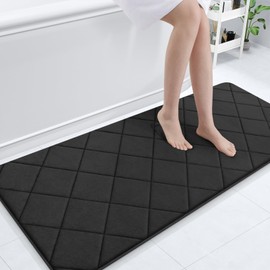 OLANLY Memory Foam Bath Mat 59x24, Ultra Soft and Absorbent Bathroom Mat, Machine Washable Bathroom Rugs, Comfortable, Thick Bath Rugs Carpet for Bathroom Floor, Tub and Shower, Black