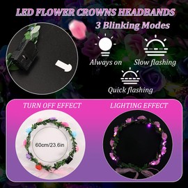 Joycabin Pack of 5 LED Flower Crown Headbands, Luminous Flower Wreath, Headbands, LED Hair Band with Flower, Hair Wreath, Flowers Party Accessories for Women, Girls, Birthday Party, Carnival, Wedding