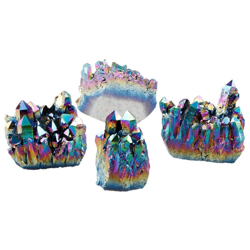 Rockcloud Natural Titanium Coated Rainbow Crystal Quartz Cluster Geode Druzy