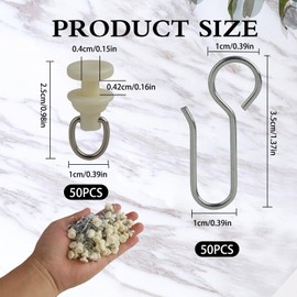 Pack of 100 curtain rollers and curtain hooks, 50 plastic curtain gliders and 50 metal curtain hooks, durable and noiseless, suitable for standard curtain rails and shower curtain rails