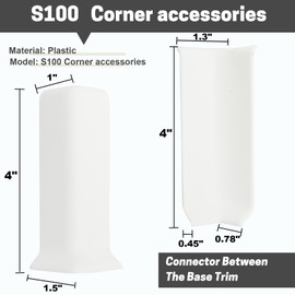 COUKIU Self Adhesive Baseboard Corner Blocks, 4inch(Width)3 Inside + 3 Outside Corners-Connector Between The Wall Base Cove Base Rubber Moulding Trim, Perfect Match for Our S100 Baseboard(White)