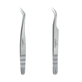 Natuhana High Precision Lash Tweezers for Individual and Volume Eyelash Extensions Premium Stainless Steel Curved Fiber Tip Professional Isolation Tweezer