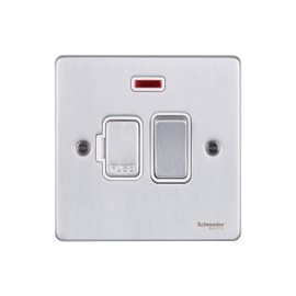Schneider Electric Ultimate Low Profile - Switched Single Fused Connection Unit, with Neon Indicator, 13A, GU5511WBC, Brushed Chrome with White Insert