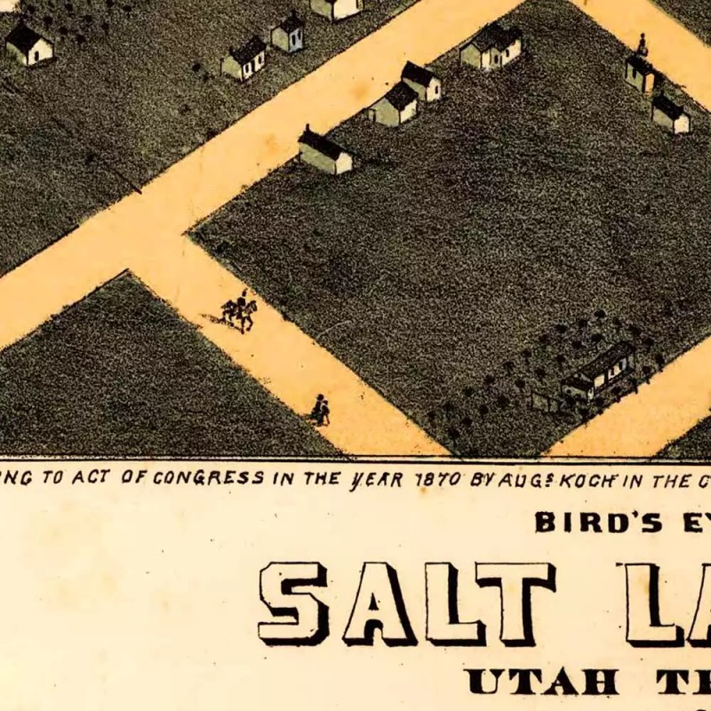Amtigous Maps BIG Salt Lake City Utah in 1870 Birds