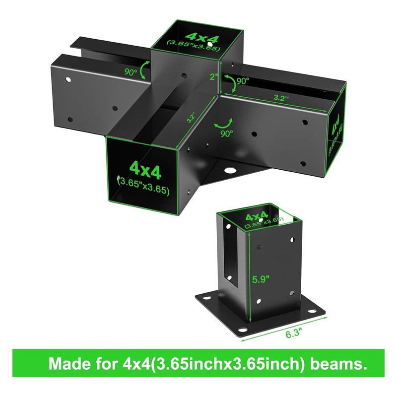ORIGLE Pergola Brackets, Pergola Kit, 4x4 Post Base, 4-Way Right