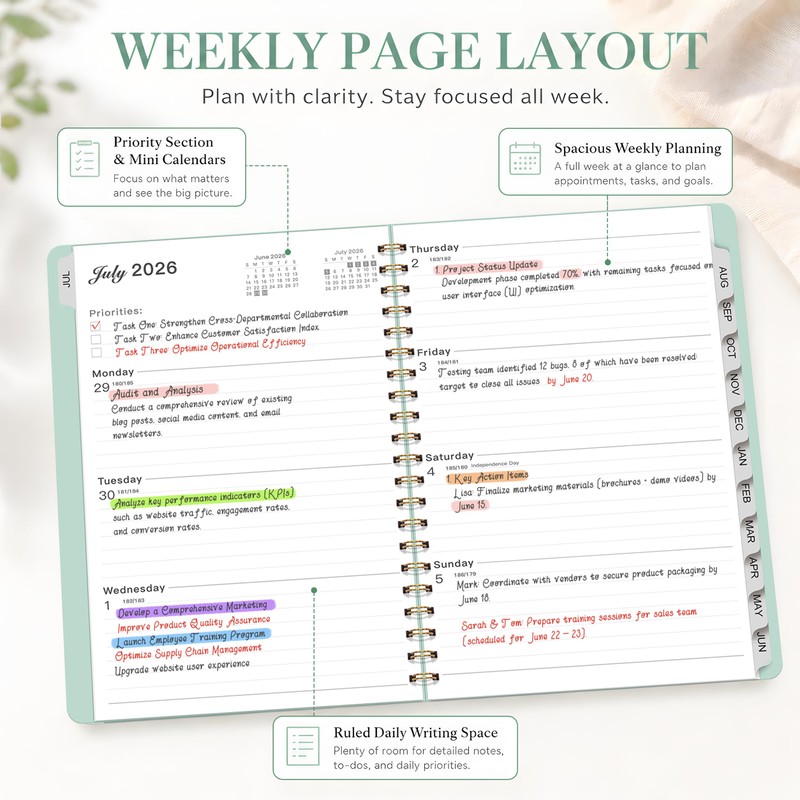 Planner 2026-2027, Weekly & Monthly Academic Planner, A4, Mint Green