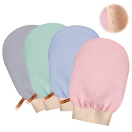 Drawheart Scrubbing Towel, Set of 4 Gloves with Fingers, Scrunching, Body Odor Prevention, Non-slip, Easy Exfoliation Polo, For Smooth Skin, Bath Gloves, Unisex, (Set of 4 Fingerless Gloves)