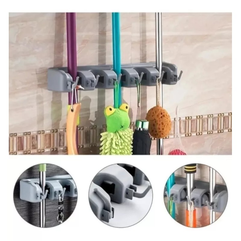Molin Dollins Organizador Escobas Soporte Pared Colgador 5 Espacios Gancho