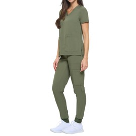 Natural Uniforms Womens Essential Cool Stretch Jogger Scrub Set (Olive, Small)