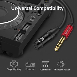 DREMAKE Balanced XLR to 1/4 Audio Cable, 25FT Jack 6.35mm (1/4 inch) TRS Male to XLR Female Signal Interconnect Mic Cable for Mixer, Audio Sound Consoles, Power Amplifier - Red