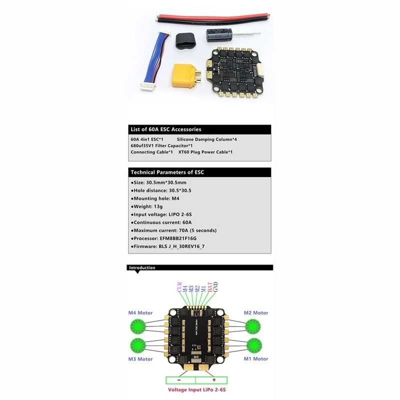 Comphic BLS-60A 4-in-1 ESC FPV ESC 30.5x30.5mm Onboard Current Sensor