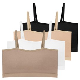 Amuhou Girls Training Bras, Seamless Bandeau Bra with Shoulder-Strap,Wireless Cami (4Pack,Large)