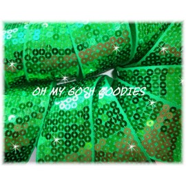 7/8 SHINY SEQUIN SPARKLE GLITZ BLING METALLIC RIBBON 4 CHEER HAIRBOW GREEN 5YD