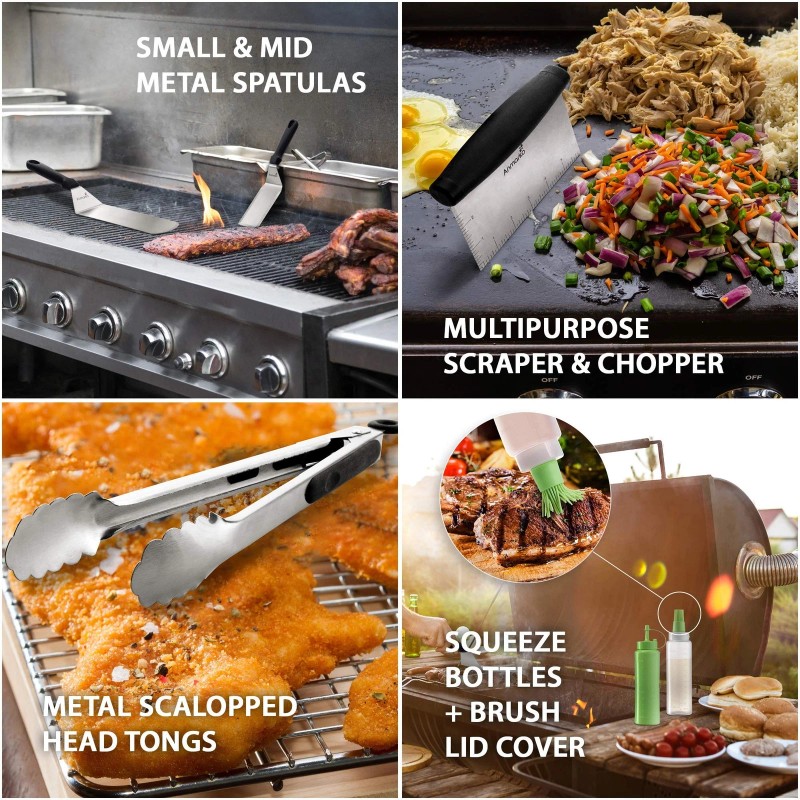 Anmarko Metal Spatula Set - Griddle Accessories kit - Grill