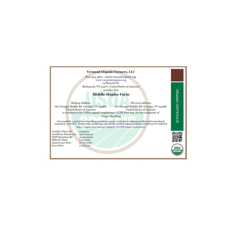 Middle Maples Farm Organic Maple Sugar Mill Refill, Vermont Pure