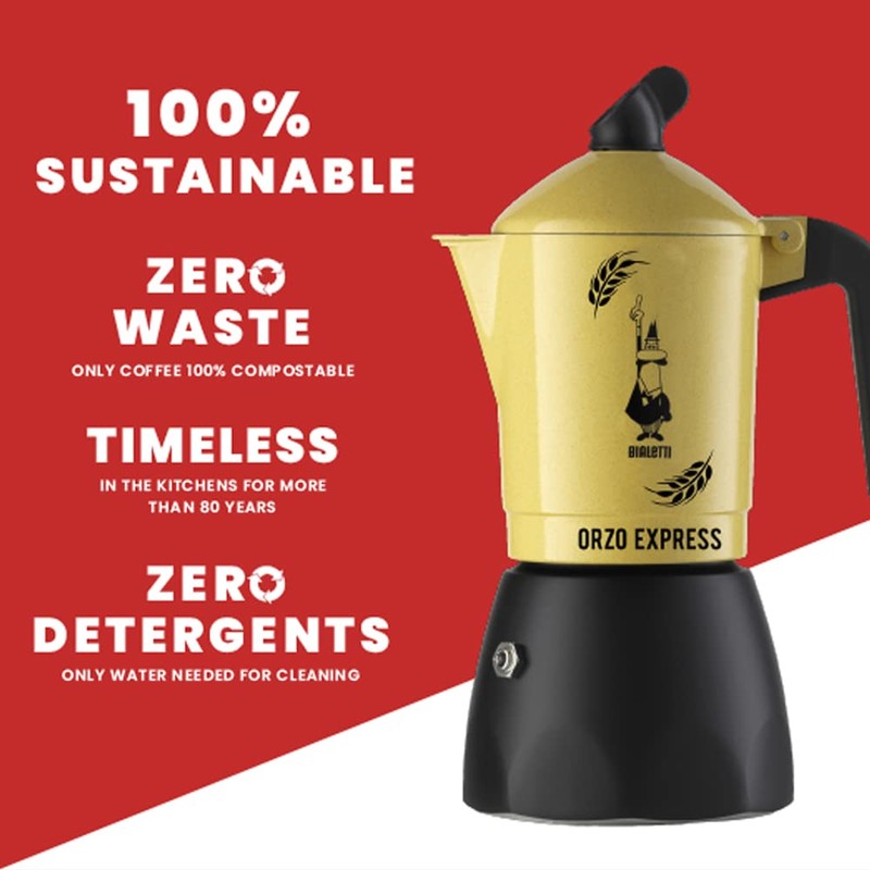 Bialetti Moka Orzo Express Caffettiera con Orziera, Alluminio, Giallo, 2