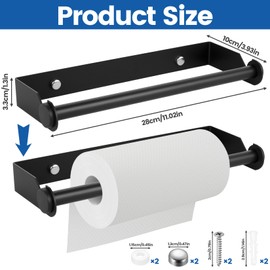 Stainless Steel Kitchen Roll Holder Wall Mounted, Kitchen Paper Roll Holder Wall Mounted Paper Towel Holders for Kitchens Bathrooms Living Rooms, with Screw Accessories (Black)