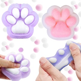 Cat Paw Squeeze Toy, Pack of 2 Cute Cat Paws Squeeze Toys, Cat Paws Squishy, Handmade Squishy Big Cat Paw for Children and Adults People Who Relieve Stress (Pink, Blue)