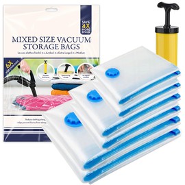 HiFEN® Vacuum Storage Bags, 6-Pack (2 Jumbo, 2 X-Large, 2 Medium) Vacuum Bags for Comforters and Blankets, Bedding, Compression Seal for Closet Storage - Save 80% Storage Space with Hand Pump