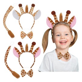 Gibocot 2 Sets Giraffe Costume Accessories for Kids Adults, Includes Giraffe Ears Headband Tail Bow Tie, Jungle Animal Giraffe Fancy Dress Outfit for Carnival World Book Day Birthday Cospaly
