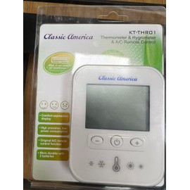Classic America KT-THR01 Thermometer Hygrometer and Mini Split Remote Control with LCD Display for Table or Wall Mounting, Displays Room Temperature in F or C Degree + Room Humidity