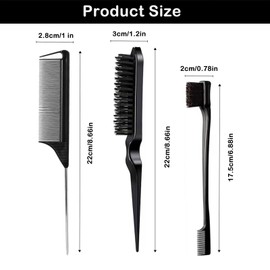 SYTHAK 6pcs Hair Brush Styling Combs Set,Slick Bristle Hair Brush, Metal Pin Rat Tail Comb and Double Sides Edge Brush for Edge & Back Brushing, Women Girls Men Combing, Smoothing and Styling Hair. BLACK