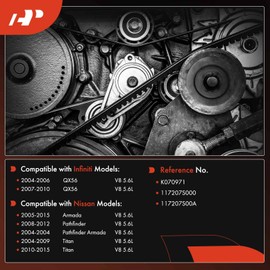 A-Premium Engine Serpentine Drive Belt Compatible with Nissan Pathfinder 2008-2012, TITAN 2004-2015, Armada 2005-2015, Pathfinder Armada 2004 & Infiniti QX56 2004-2010, 5.6L - Replace# 117207S000