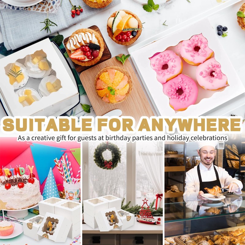 30pcs Cookie Boxes with Window, 6x6x3 Inches White Bakery Boxes,