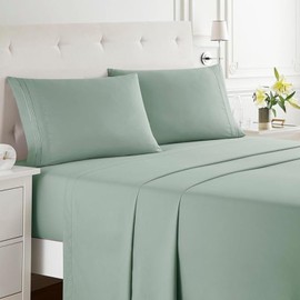 bellolin 100% Cotton Queen Size Bed Sheet Set with Deep Pocket, 400 Thread Count Extra Soft Bed Sheet, Cooling Sheets with 2 Pillow Covers - 4 Piece Set (Green)