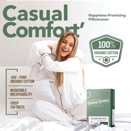 Texas Linen Co. 100% Organic Cotton Percale Pillow Cases Standard/Queen Size Set of 2 - Percale Pillowcases Standard/Queen, Cooling Pillow Cases for Sleeping, Cotton Pillow Covers - Dark Grey