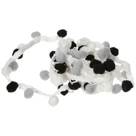 Rayher 55853573 Pom Pom Trim, Ball Fringe Ribbon for Sewing, Papercraft and Home Decor Projects, grey, white, black, 2m