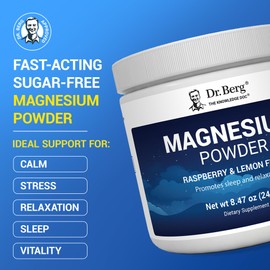 Dr. Berg Magnesium Glycinate Powder for Sleep, Relaxation, & Stress Relief - Now Includes Vitamin D3 & Zinc - Delicious Raspberry & Lemon Flavor (50 Servings) Magnesium Powder - Magnesium Drink Powder