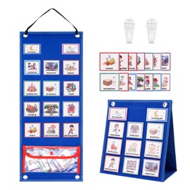 MoYouno Visual Timetable for Children,Autism Daily Chore Routine Chart,Kids Visual Now and Next Board Learning Aids Tool,70 PECS Cards,Foldable Wall Planner for Speech and Language,ASD,Preschool (1)