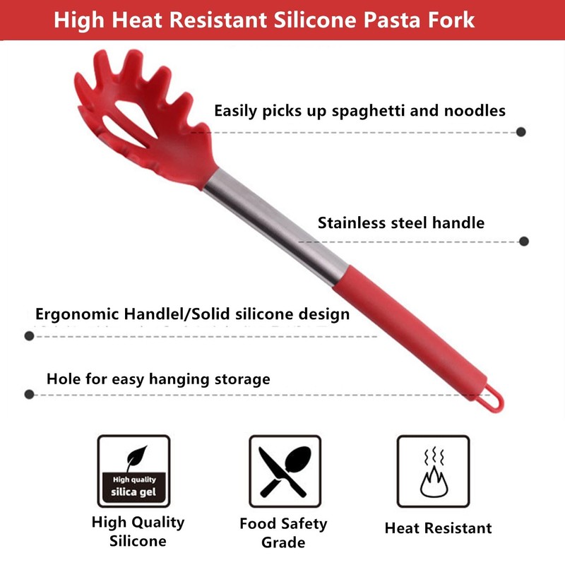 JXJYZLN Silicone Pasta Fork,Spaghetti Spoon Kitchen High Heat Resistant Noodle