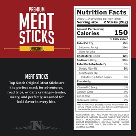 Top Notch Meat Sticks - 10 oz Bag of Beef Jerky Sticks - High Protein Snacks for Kids and Adults - Flavorful Premium Beef Jerky (Original)