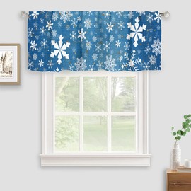 Gaakvrr Christmas Valance Curtains for Windows, Snowflake Elegant Blue Kitchen Valances for Windows, Window Treatments for Kitchen Bathroom Bedroom 45x135cm（18x54 Inch）