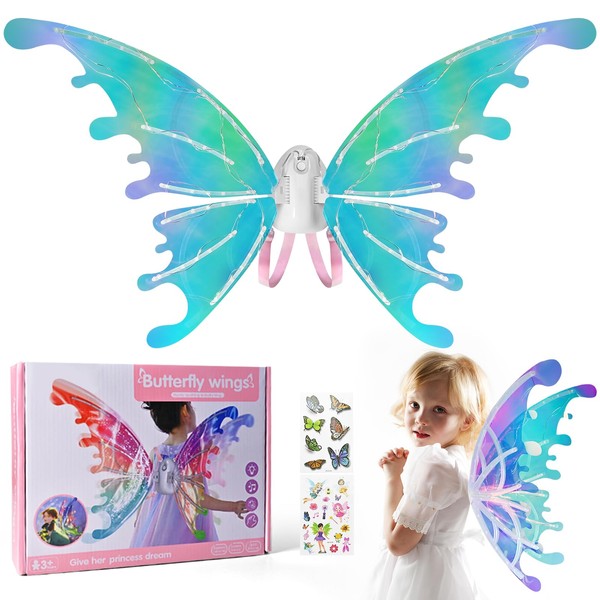 GOLDGE Fairy Wings Light Up Fairy Wings Butterfly Fairy Wings for Adults and Kids Fairy Wings Adult Winx for Women Girls Fairy Wings Costume for Halloween Carnival Christmas Birthday Party Cosplay