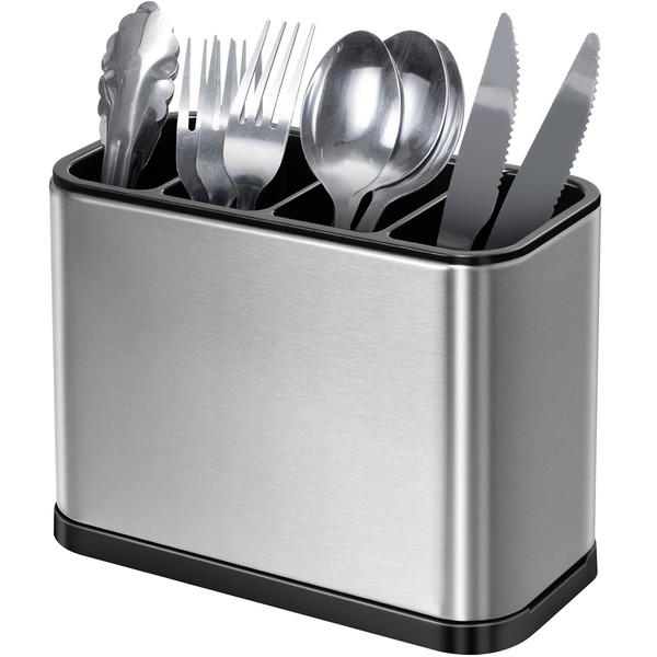 OriwarE Flatware Organizer Utensil Crock Holder Caddy 4 Divider Drip