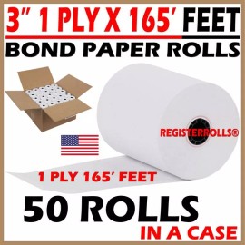 RegisterRoll® 3" X 165' 1-Ply BOND KITCHEN PRINTER CASH REGISTER RECEIPT TAPE PAPER 50 ROLLS