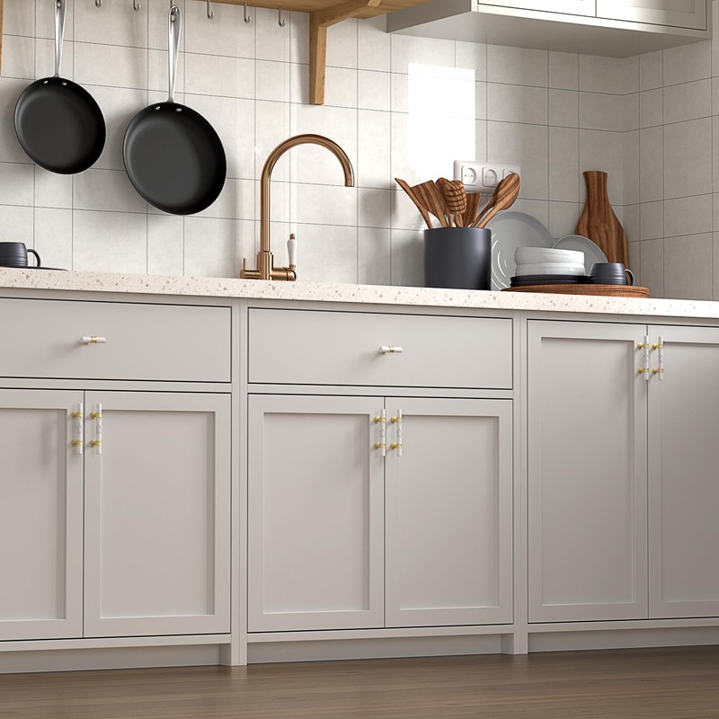 Haliwu 10 Pack White Marble Cabinet Knobs, 2 Tone T-bar