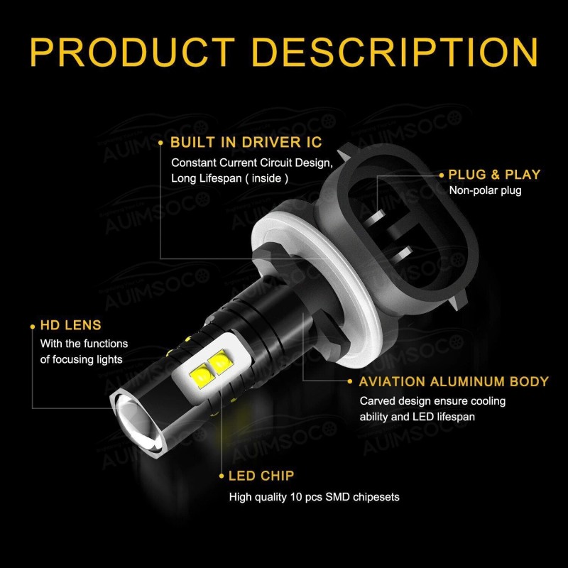 AUIMSOCO 881 894 889 LED Fog Light Driving Bulb 6000K