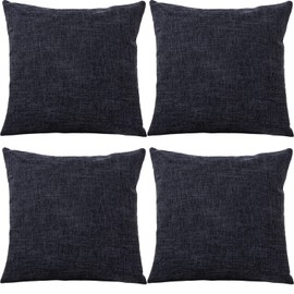 GONOVE Cushion Covers 50×50cm Solid Soft Cotton Linen Throw Pillow Cover Set of 4 Decorative Plain Pillowcase Square Cushion Cover for Home Sofa Bed Chair Décor, Black Ash