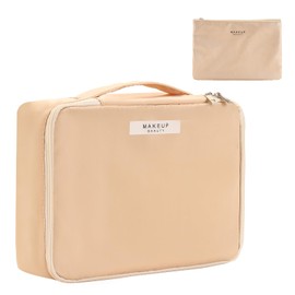 Queboom Travel Makeup Bag Cosmetic Bag Makeup Bag Toiletry bag for women and girls (Beige)
