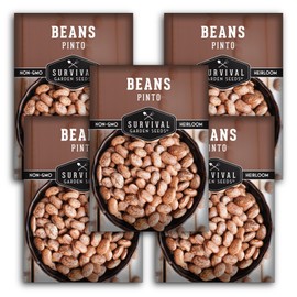 Pinto Bean Seeds for Planting - 5 Packets with Instructions for Growing Mottled/Peruano Beans in The Home Vegetable Garden - Non-GMO Open-Pollinated Heirloom & Untreated - Survival Garden Seeds
