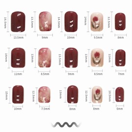 24 Pcs Press On Nails Medium, Flower Design Square Press On False Nails Short Almond Glue On Nails, False Nails With Glue, Acrylic Nails for Women Nail Art Manicure Decoration Nail Art Tips