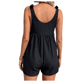 SOLY HUX Women's Sleeveless Tie Knot Shoulder Rompers Casual Scoop Neck Overall Flowy Shorts Jumpsuits Solid Black Small