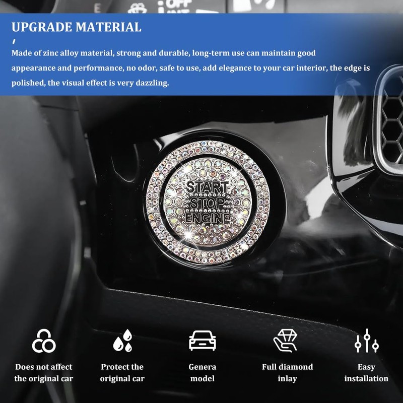 Tecledsn 2PCS Bling Car Push Start Button Sticker, Start Button
